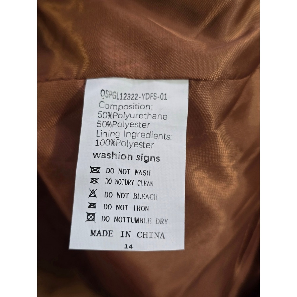 Utcoco Faux Leather Trench Coat Brown Belted Jacket Size M NEW - Picture 16 of 16